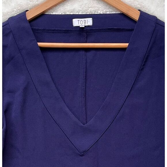 Tobi Navy Blue 3/4 Sleeve V-Neck Sheath Shift Mini Dress, Size Small - Picture 6 of 15